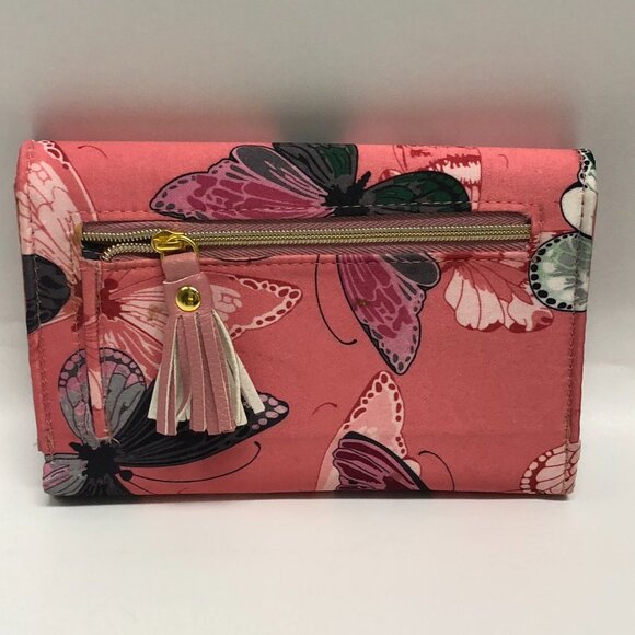 Buxton Wallet Tri Fold Pink Butterfly Wallet 6" x 4.5" NWOT - Picture 3 of 5